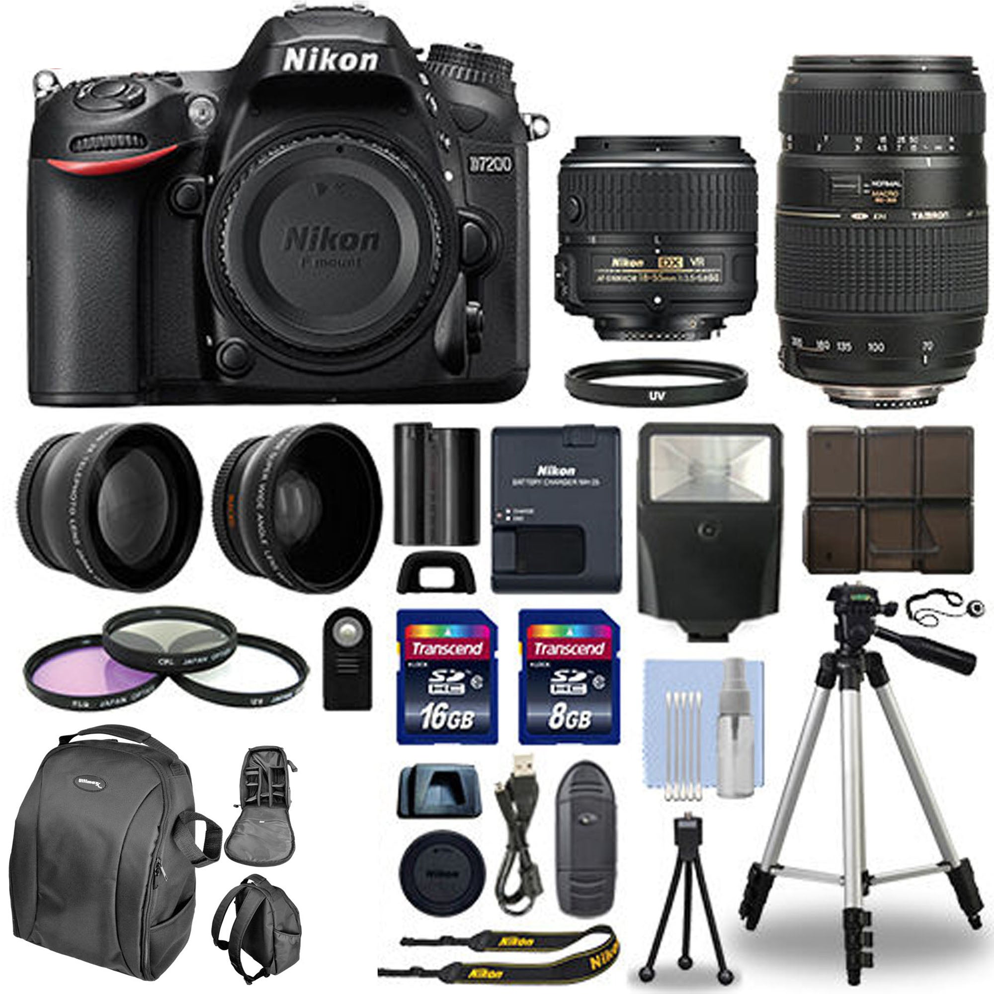 Nikon D7200/D7500 Digital SLR Camera + 4 Lens Kit 18-55mm + 70-300mm + 24GB Package