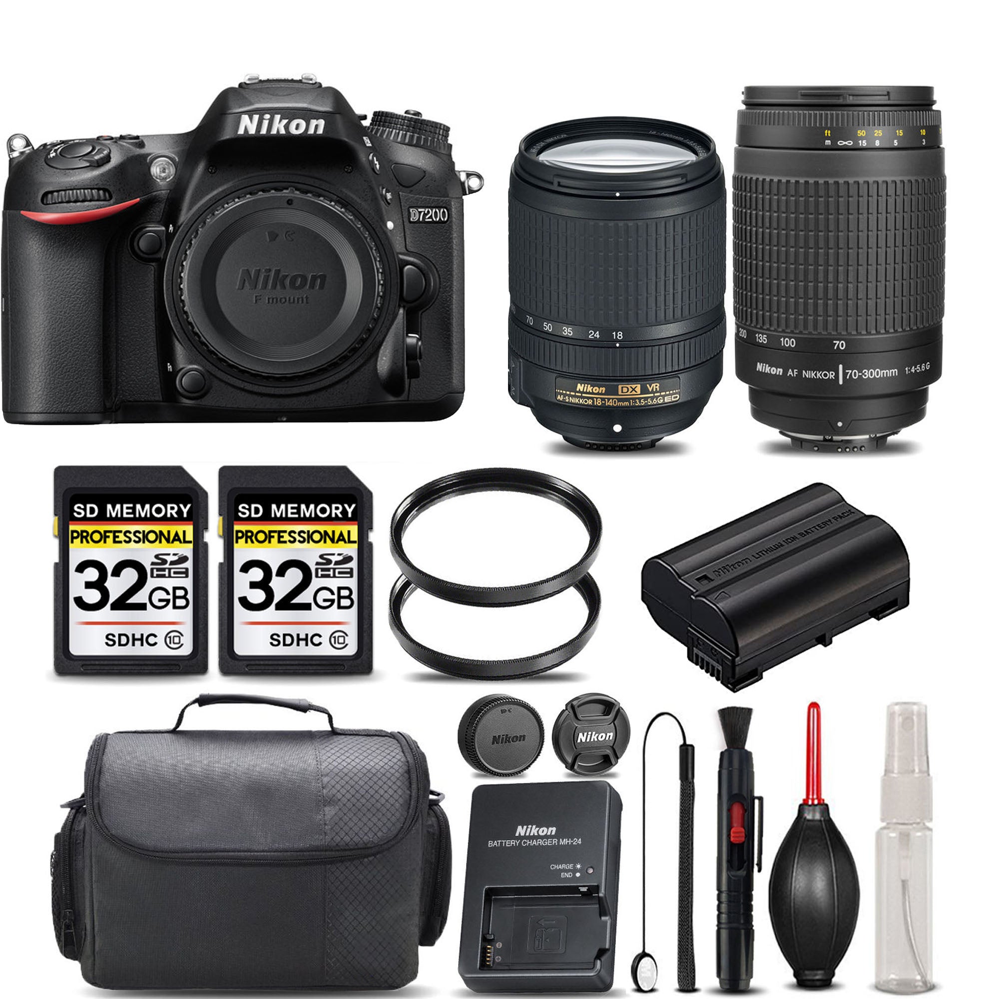 Nikon D7200/D7500 DSLR Camera with 18-140mm Lens &amp; Nikon AF 70-300mm G Lens Essential Bundle